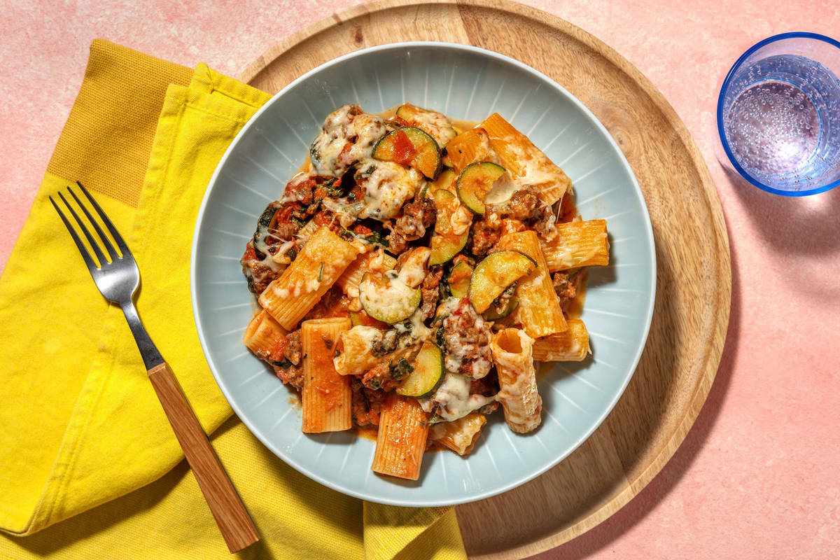 Cheesy Beyond Meat® and Rigatoni Bake