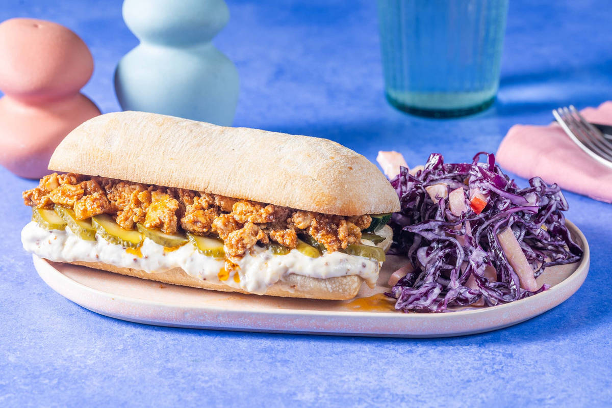 BBQ Chicken Tender and Crumbled Tofu Sandwiches