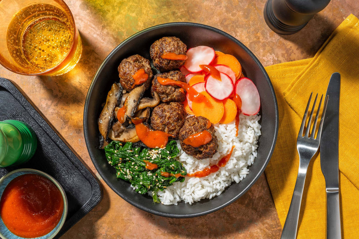 Bibimbap! mit Bulgogi Bio Rinderhackfleisch-Bällchen