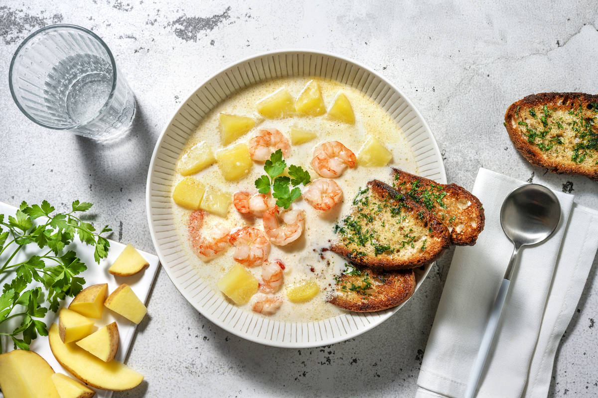 Chowder di mazzancolle alla canadese