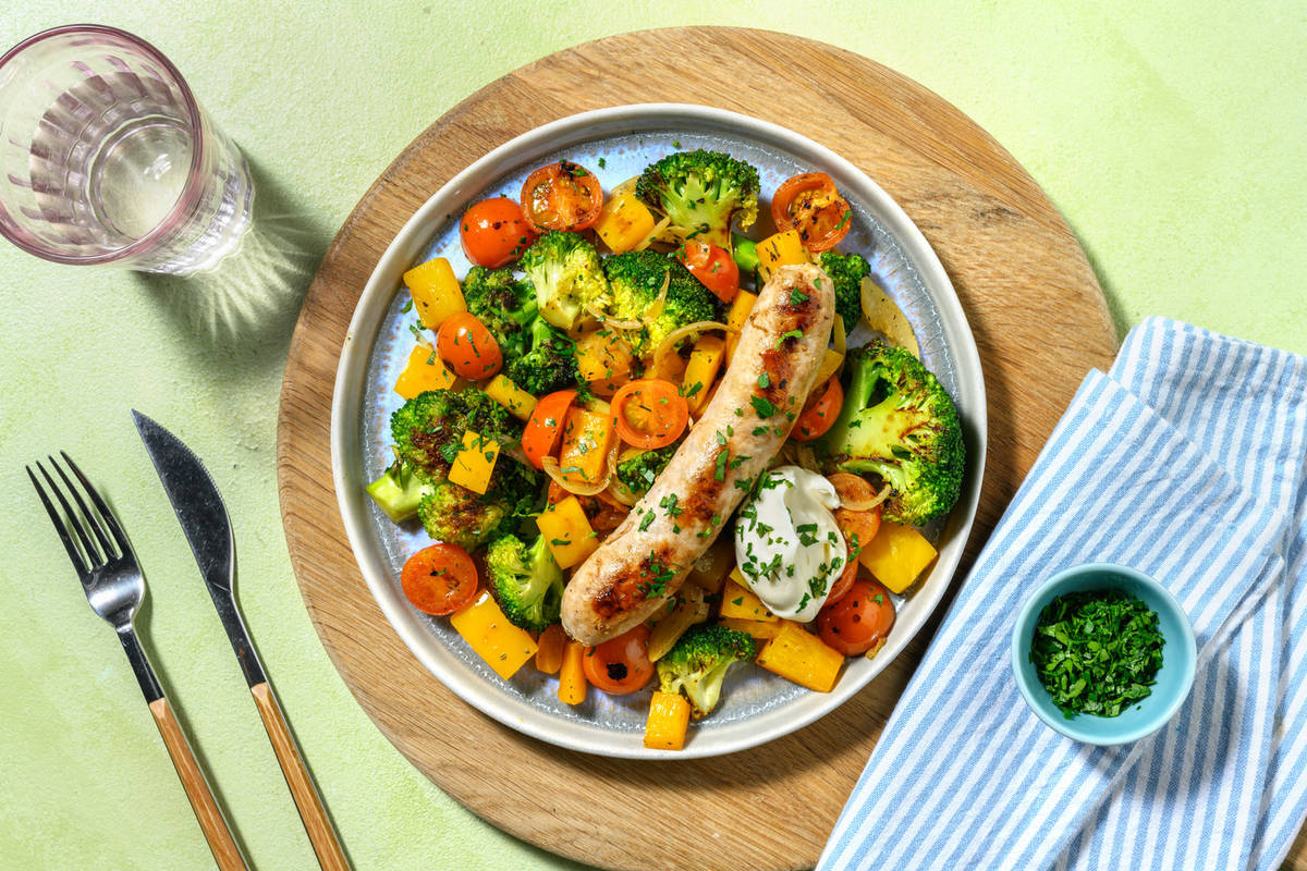 Butifarra al horno con tomates cherry