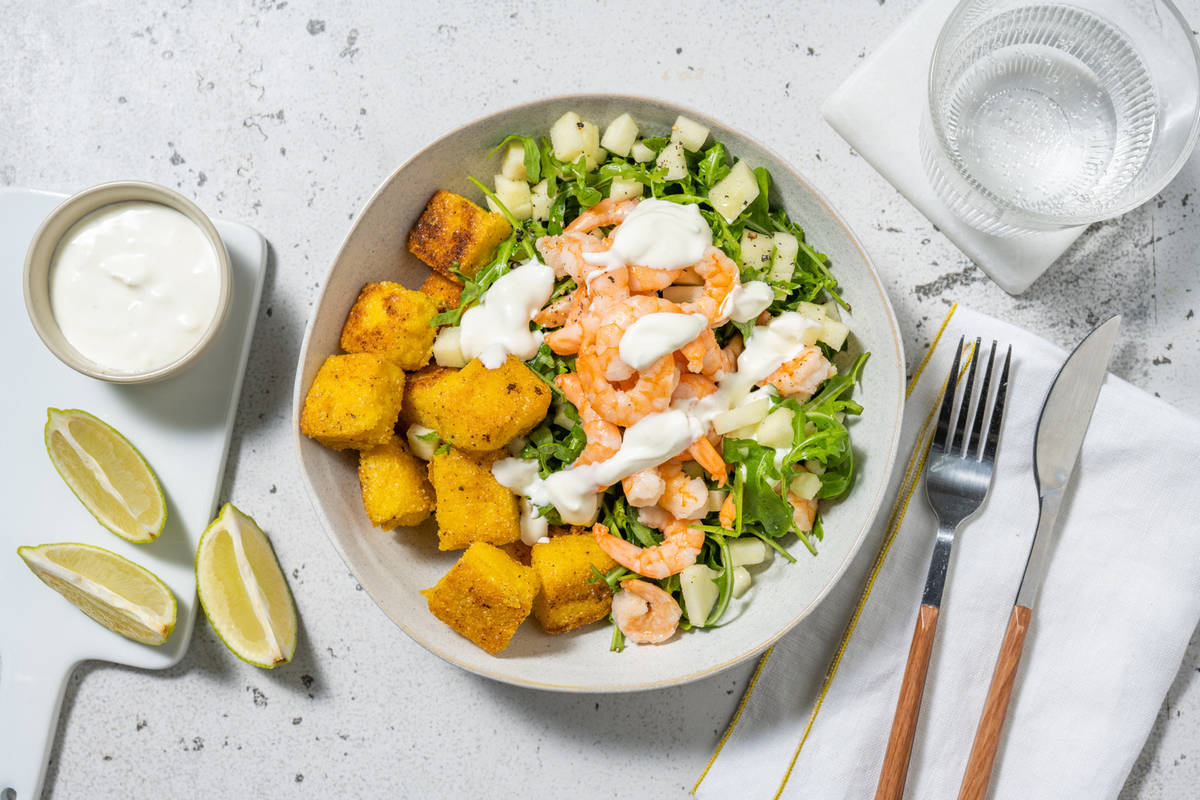 Insalata di gamberetti, rucola e mela