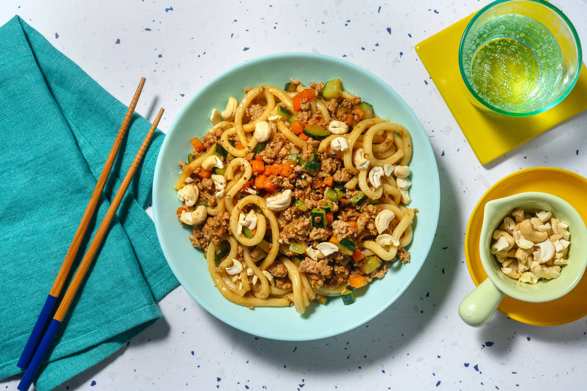 Yaki udon alle mazzancolle e zucchine