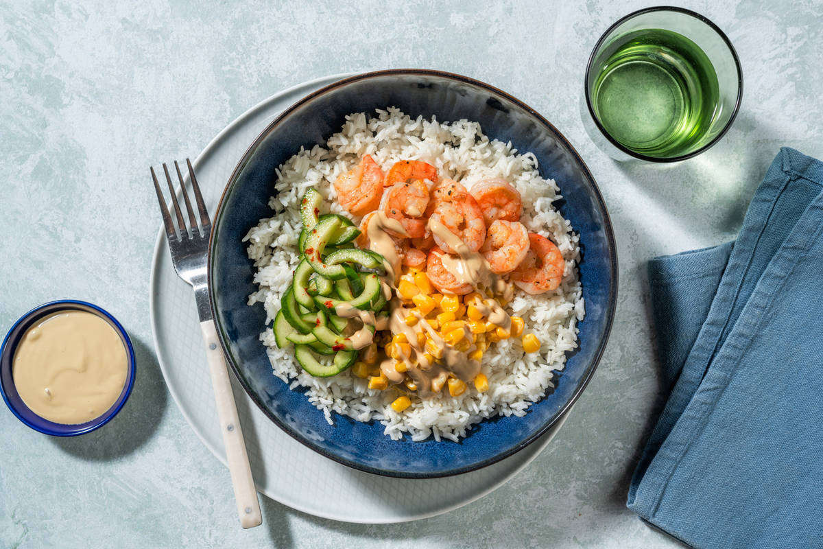 Poke bowl de langostinos salteados
