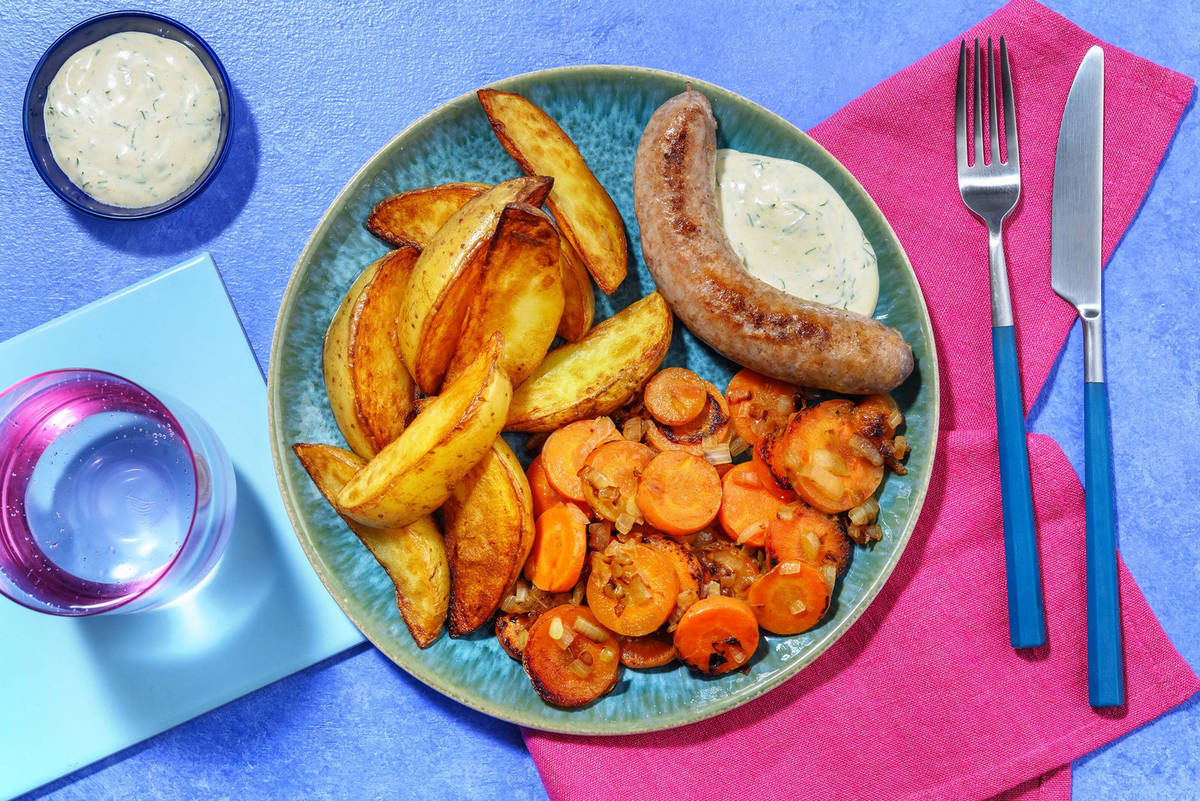 Boerenworst met gebakken aardappelparten