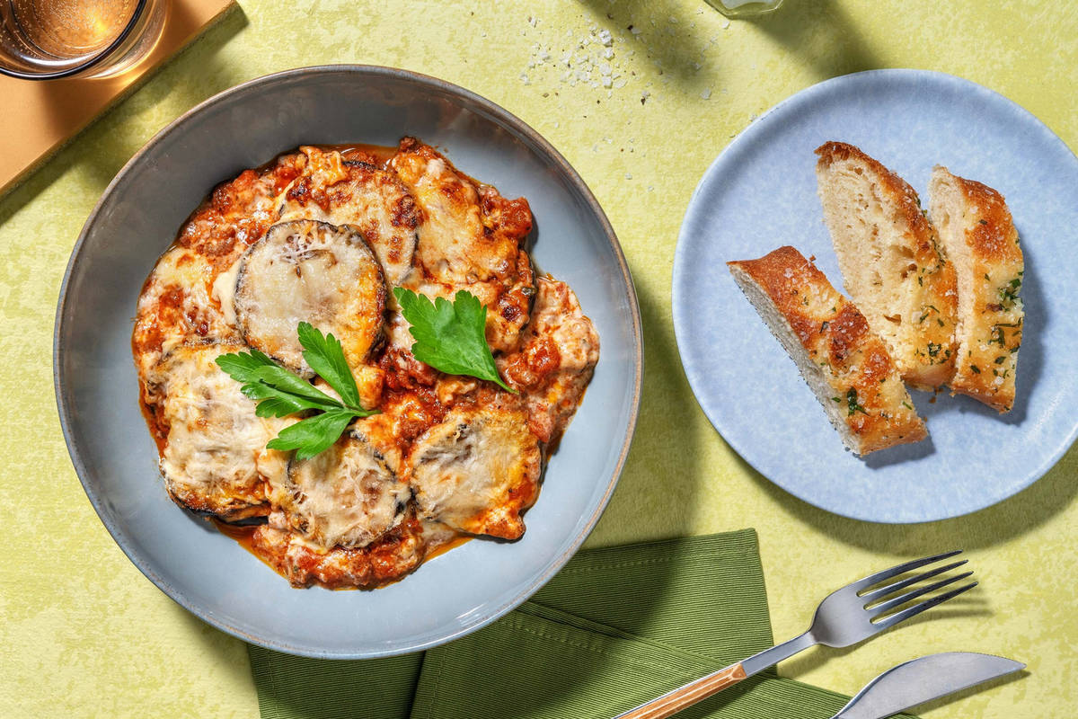 Moussaka på vegofärs och aubergine