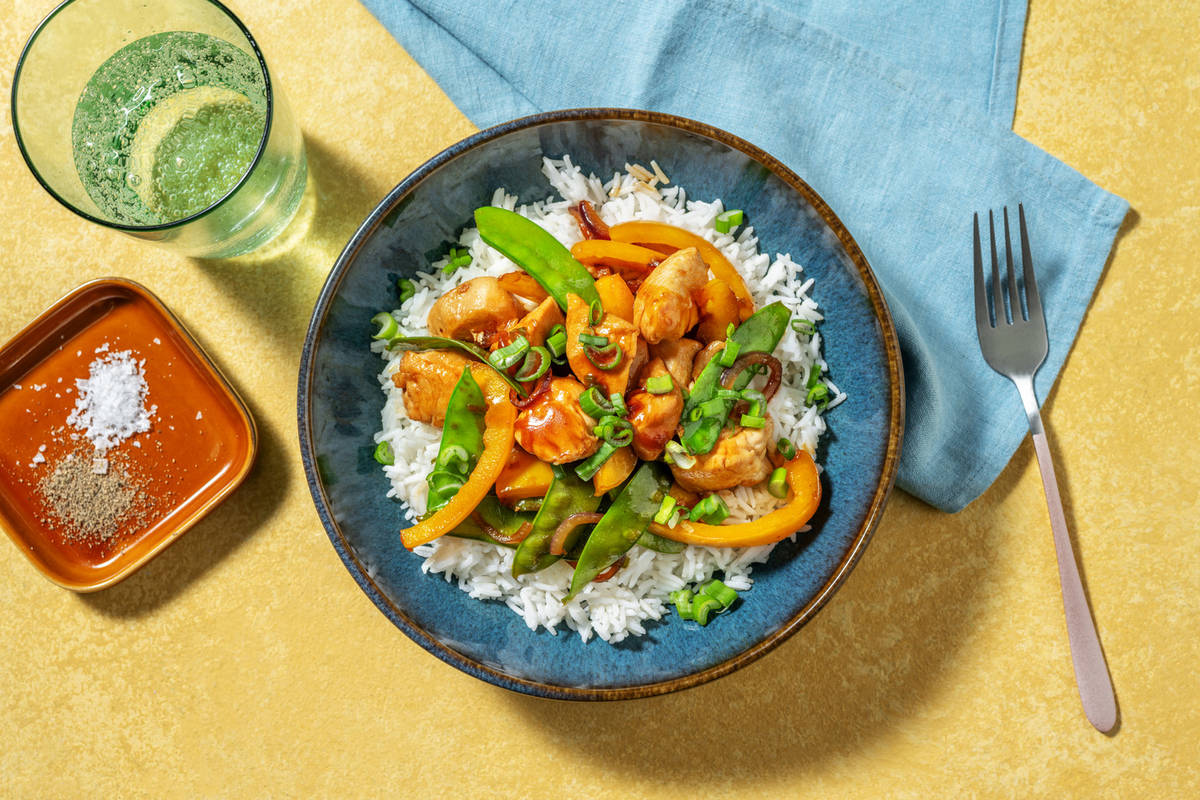 Teppanyaki de pollo con judías verdes