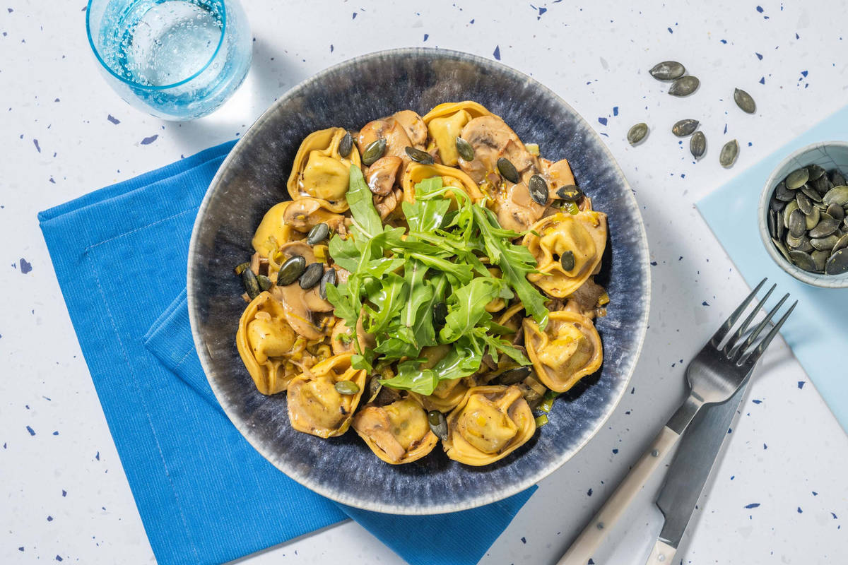 Creamy mushroom and leek tortelloni