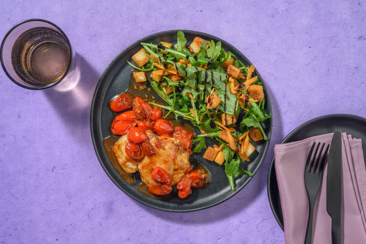 Bistecca di cosce di pollo ai pomodorini