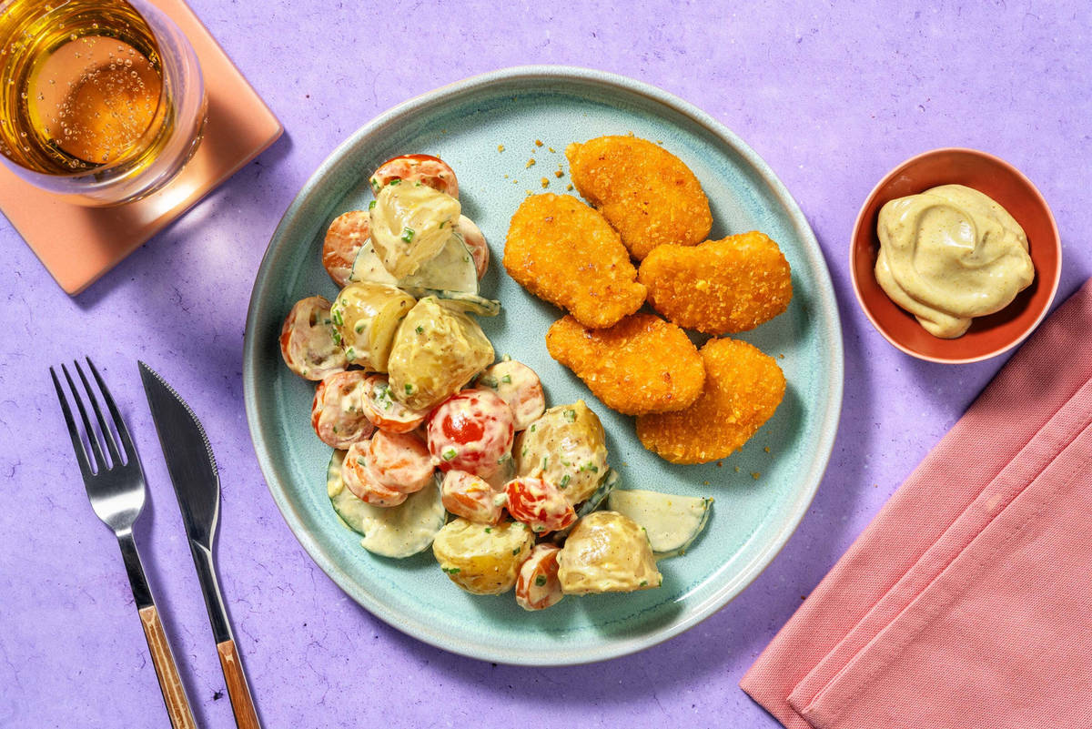 Vegan nuggets met krieltjessalade