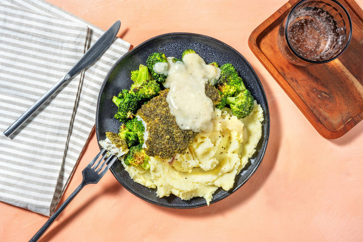Merluza con costra de pesto