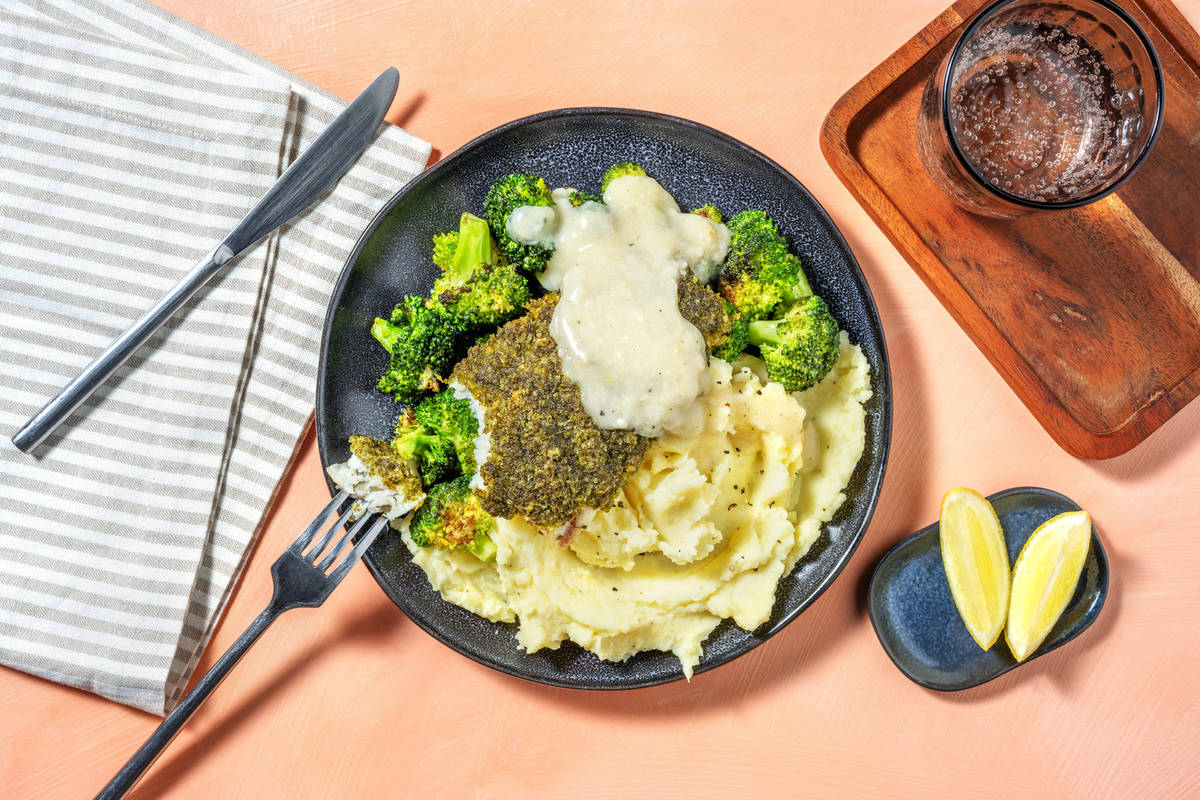 Merluza con costra de pesto