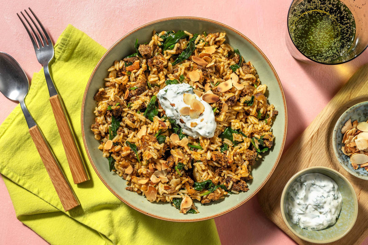 Harissa Spiced Beef Pilaf