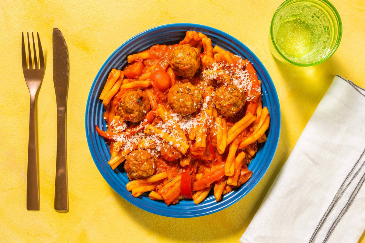 Snelle pasta met gehaktballetjes