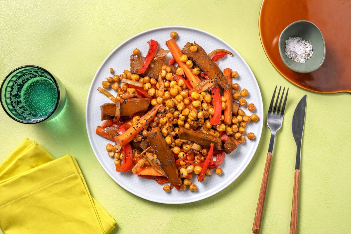 Seitán con verduras salteadas a la miel