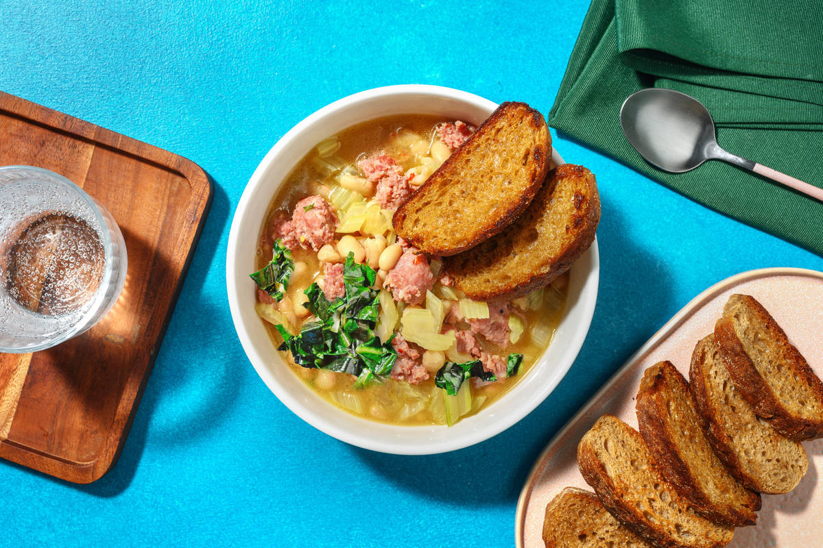 Zuppa contadina di mazzancolle e cannellini