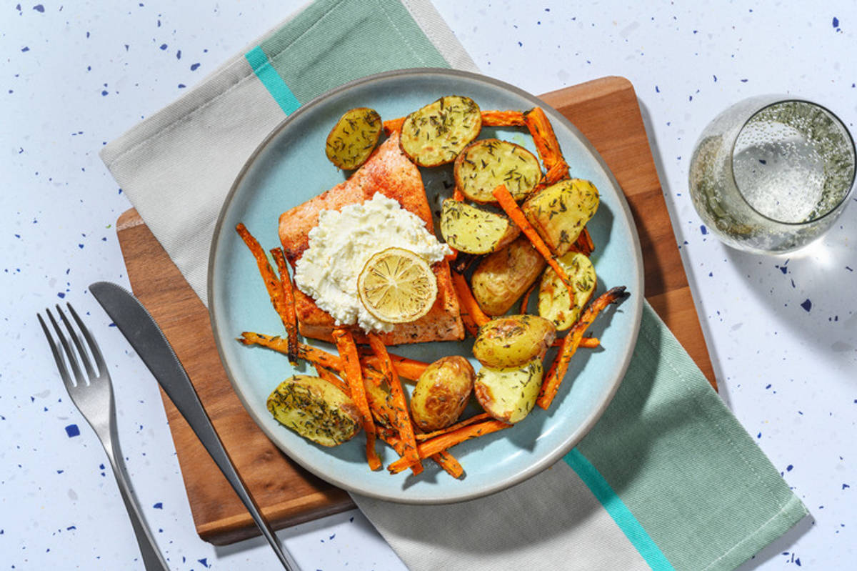 Salmon and Cream Cheese Traybake