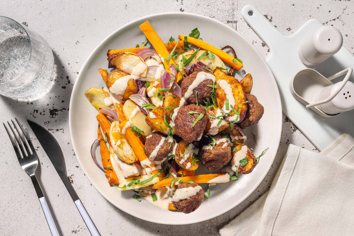 Falafels et légumes rôtis