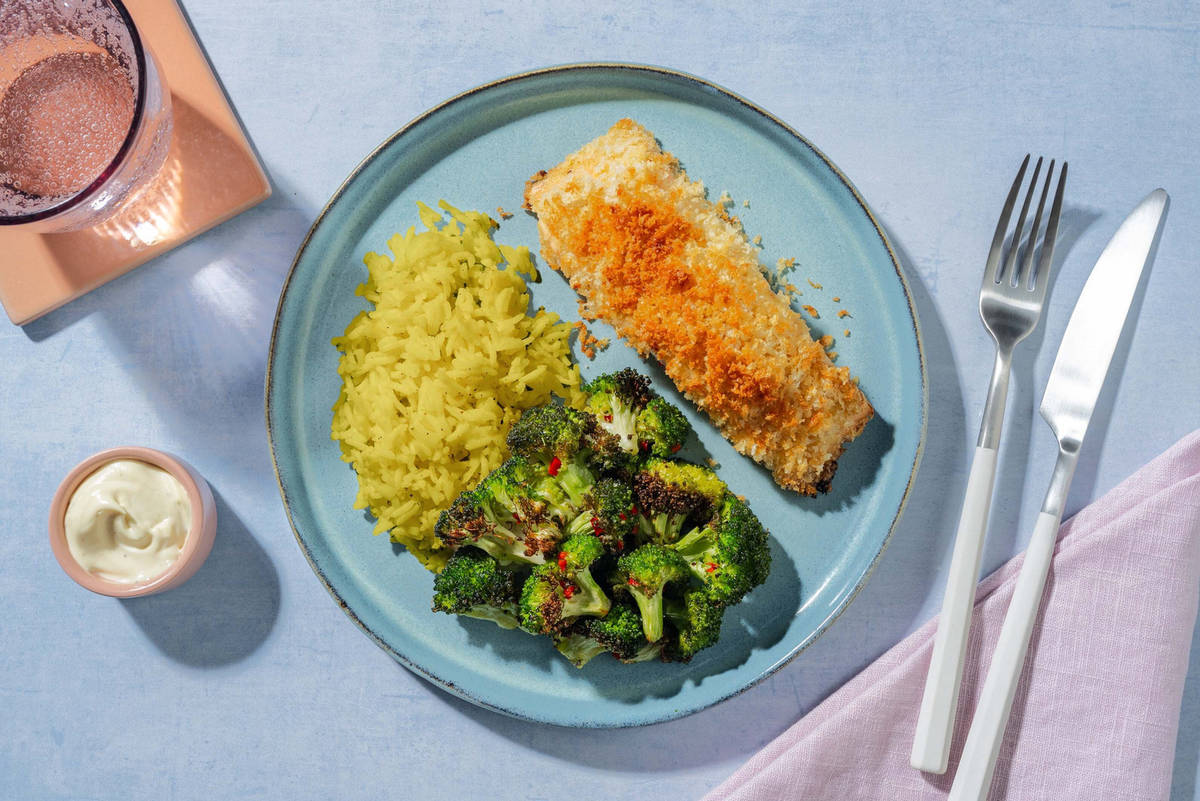 Golden Crumbed Hake and Broccoli
