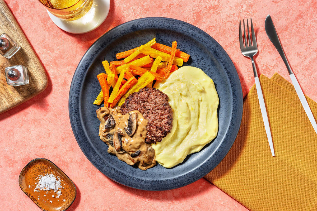 Hamburger en sauce crémeuse au portobello