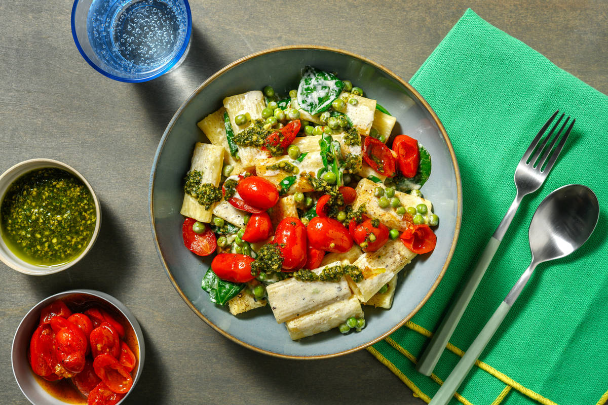 Presto Pesto Pea Rigatoni
