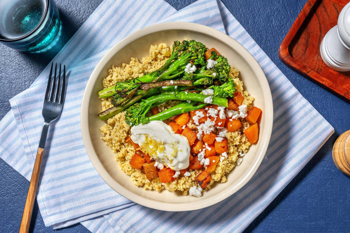 Roasted Butternut Squash on Zhoug Couscous 