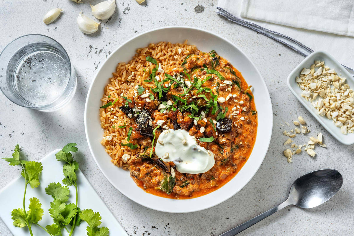 Mijoté de lentilles aux épices et aubergine rôtie