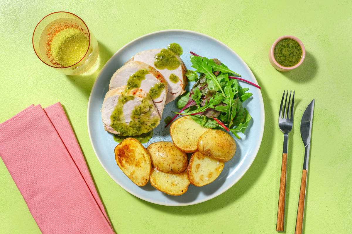 Tagliata di lonza con salsa alla rucola