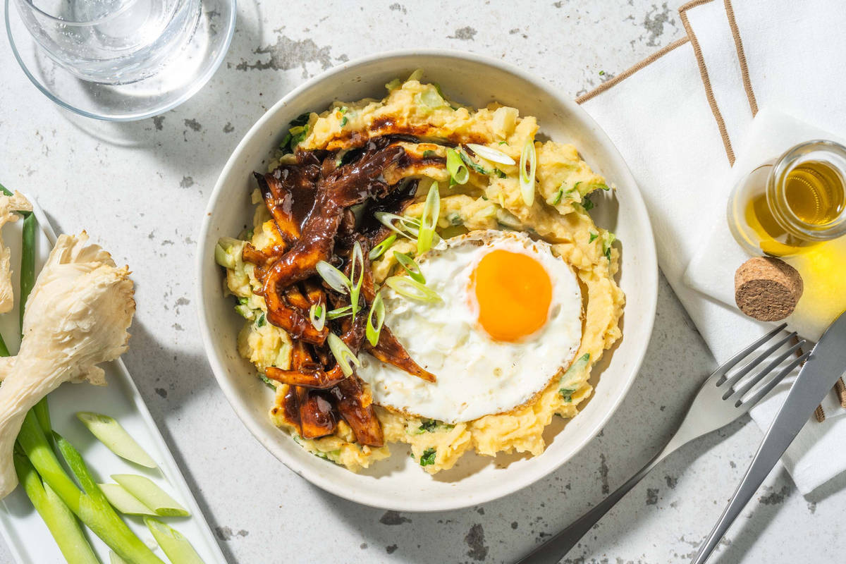 Stoemp met Koreaanse kruiden en sticky oesterzwammen