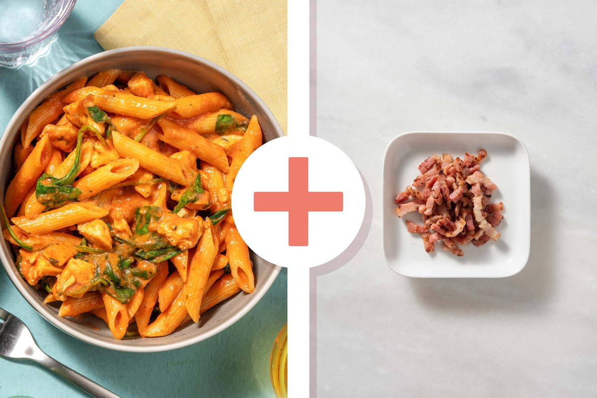 Herby Creamy Tomato Chicken Penne with Bacon Lardons