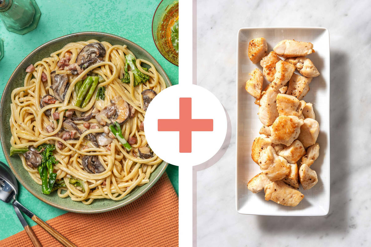 Presto Bacon and Mushroom Linguine with Diced Chicken Breast