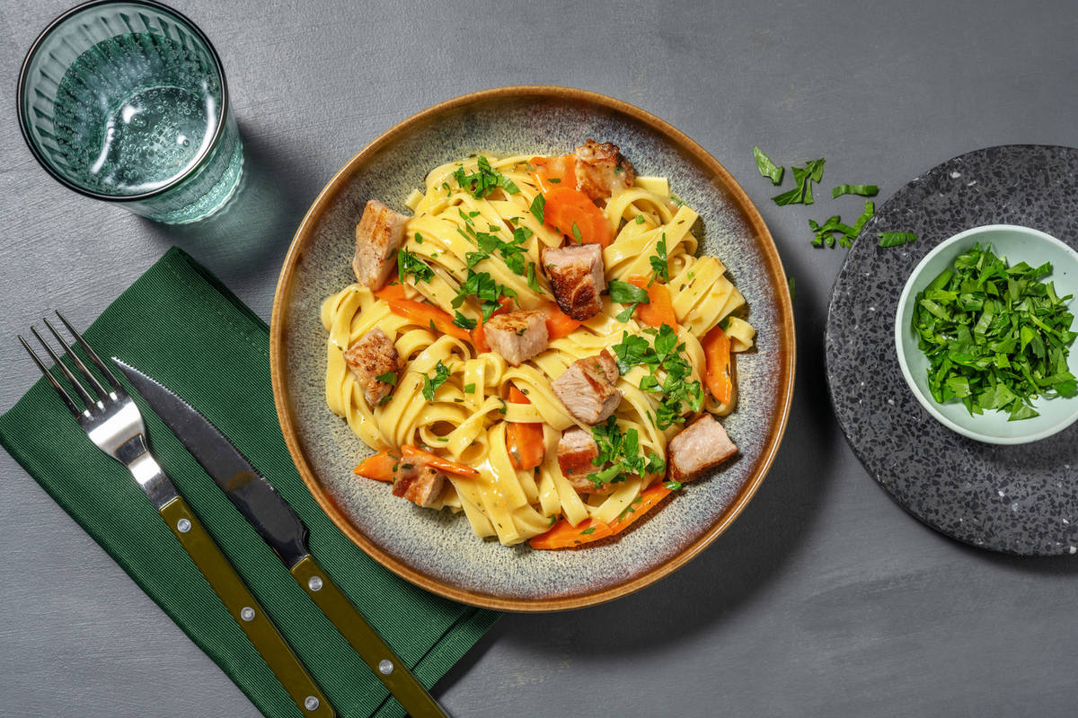 Porc à la moutarde & tagliatelles