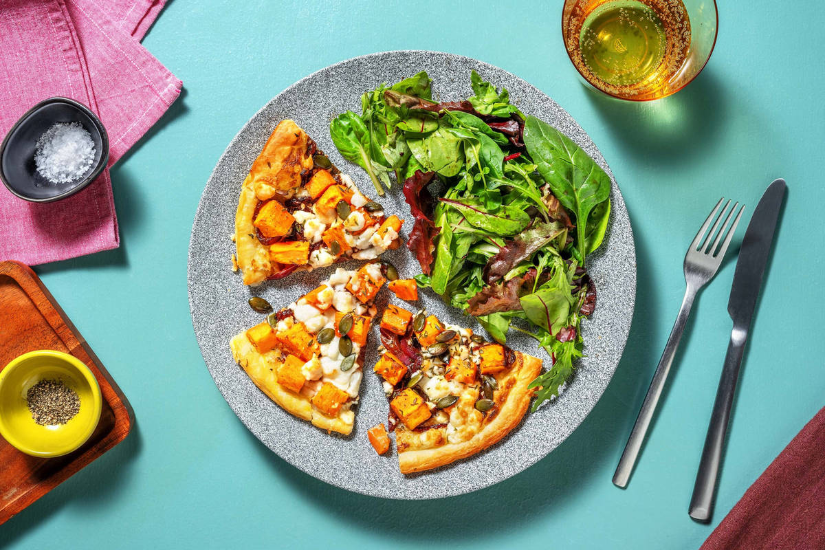 Tarte fine de patate douce & chèvre frais