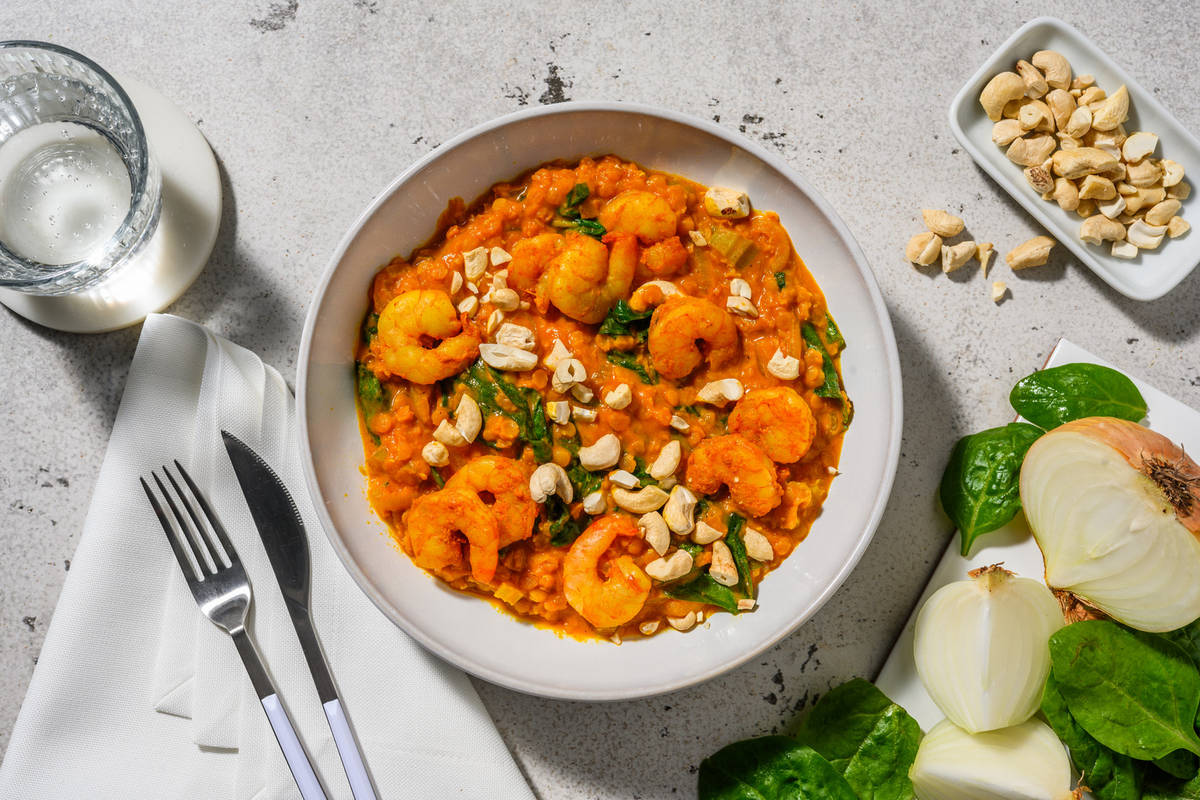 Crevettes & lentilles corail façon Dahl