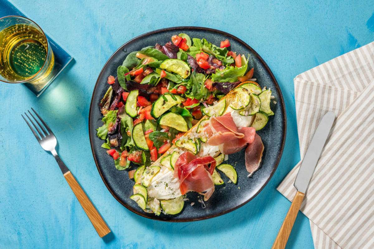 Bruschetta mozza, jambon sec & courgette