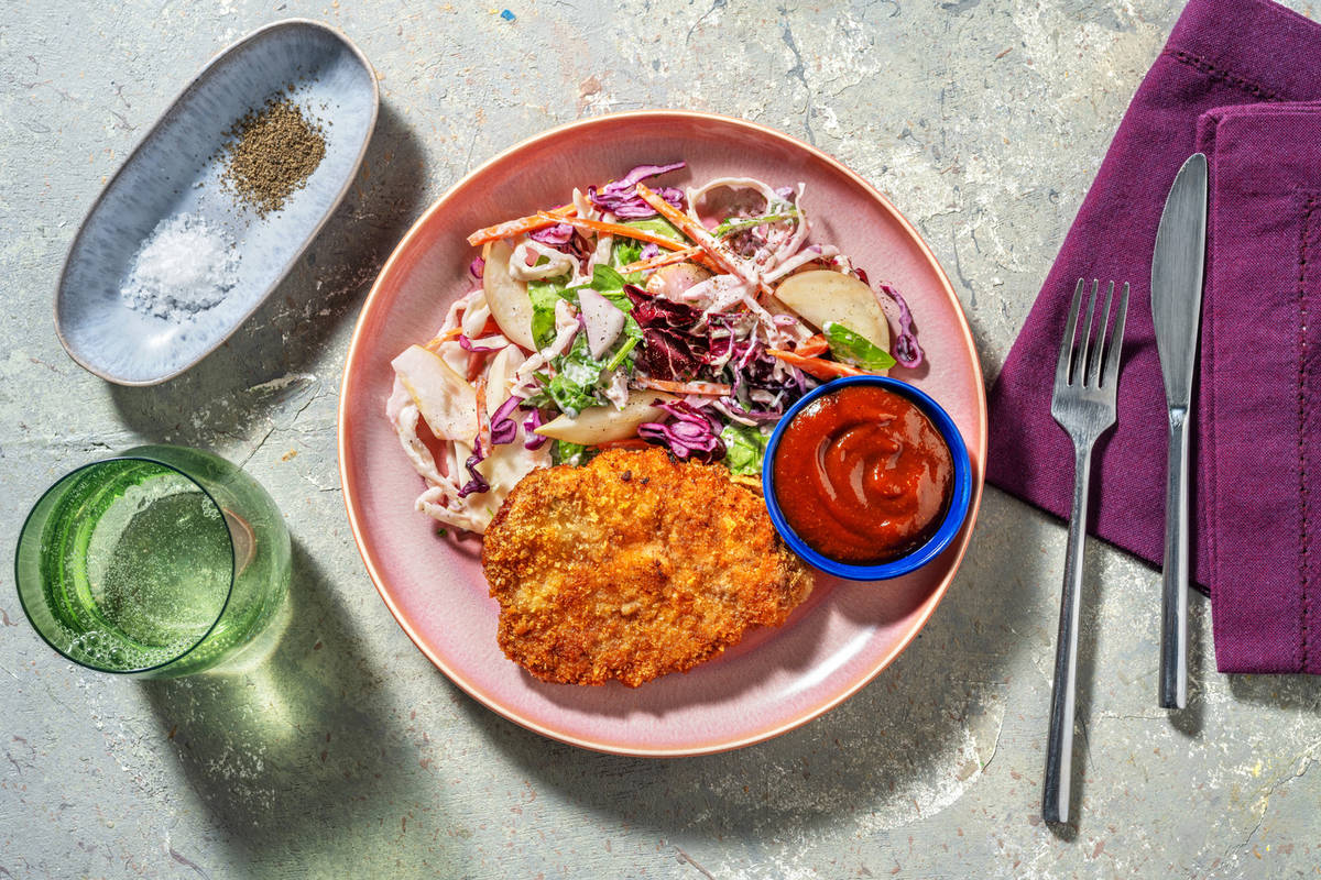 Schnitzel de porc, sauce BBQ & mayonnaise