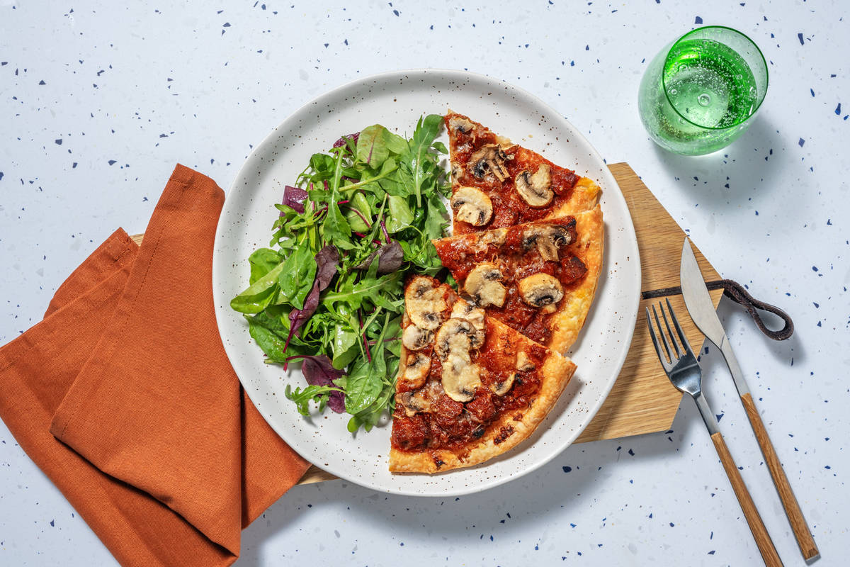 Tarte fine chorizo & champignons