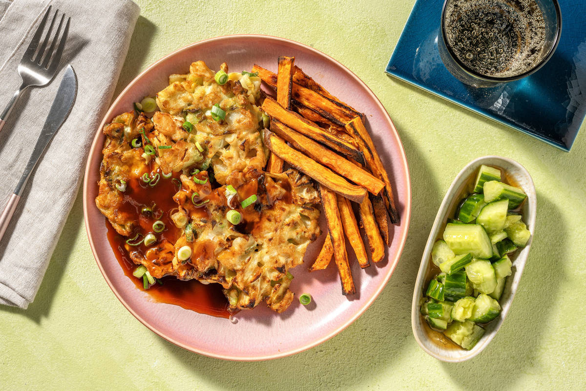 Okonomiyaki Inspired Cabbage & Spring Onion Fritters