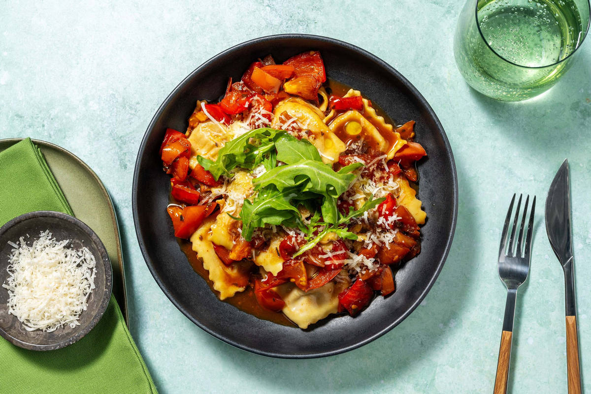 Arrabbiata Style Prawn, Spinach and Ricotta Ravioli