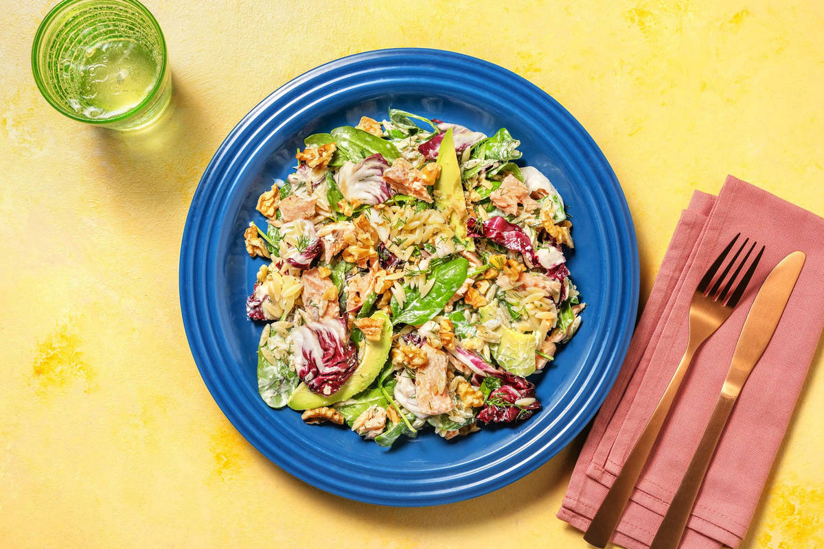 Salade d'orzo, saumon fumé & avocat