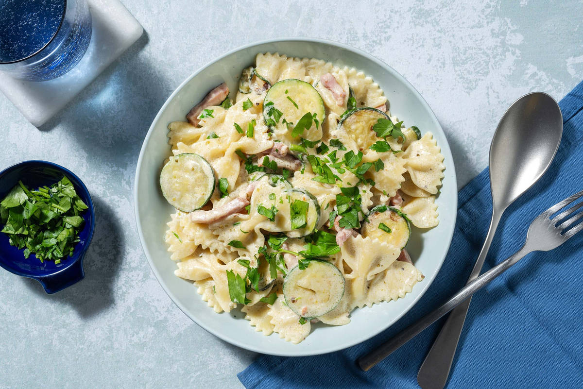 Farfalle aux lardons & courgette