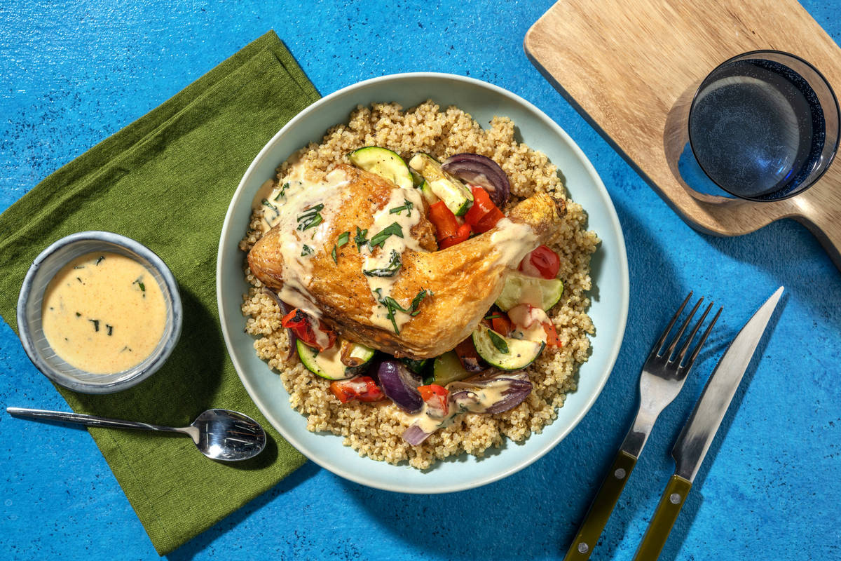Cuisse de poulet, légumes rôtis & quinoa