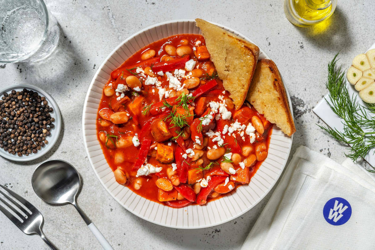 Easy Harissa Sweet Potato, Dill & Butter Bean Bowl