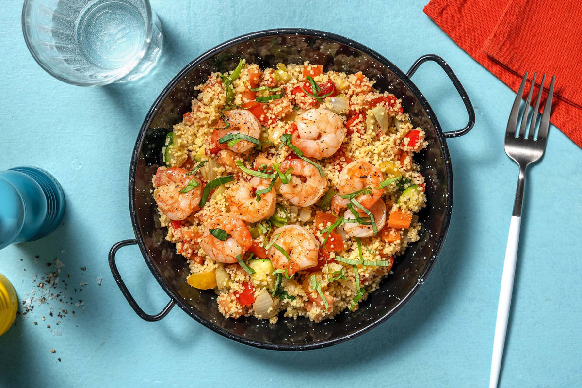 Mediterrane couscous met garnalen