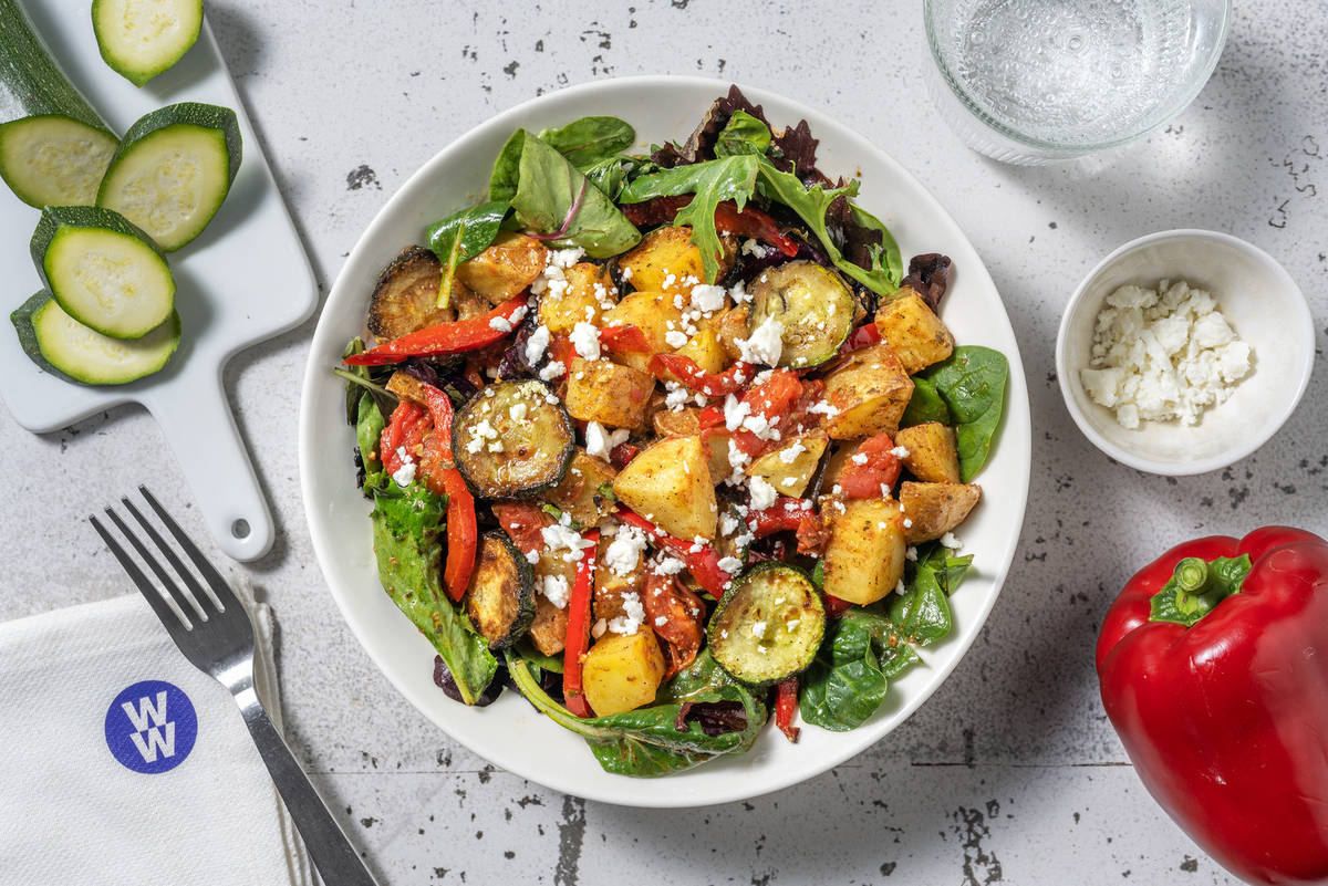 Warm Pesto Roasted Veg Salad