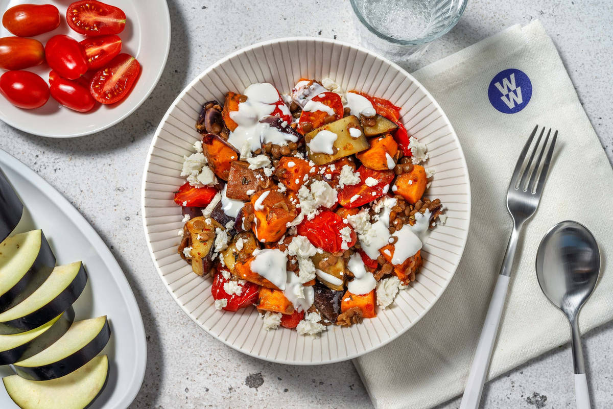 Spiced Roasted Veg and Harissa Lentil Jumble