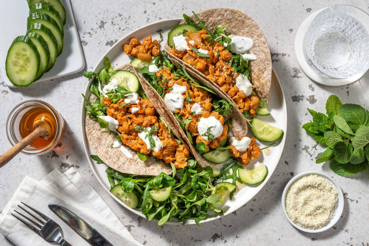 Volkoren mini-tortilla's met kruidige kikkererwten