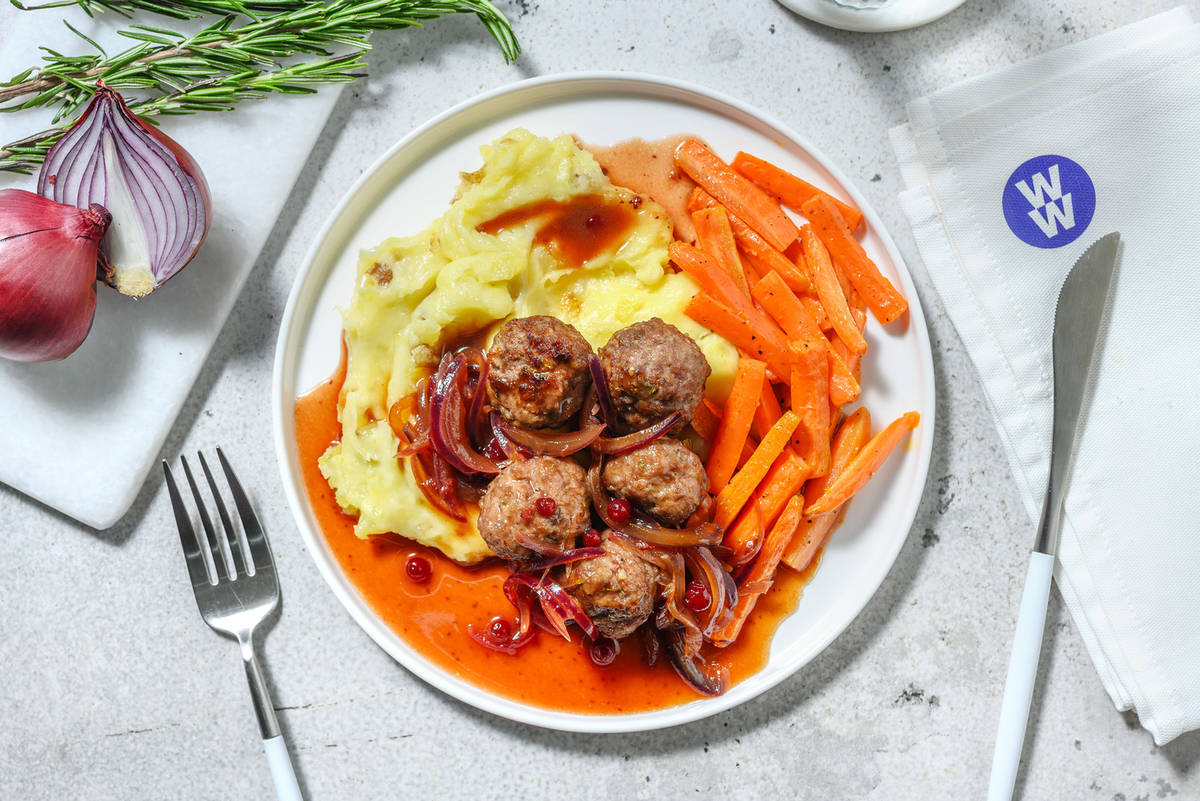 Rosemary Lamb Meatballs and Cheesy Mash