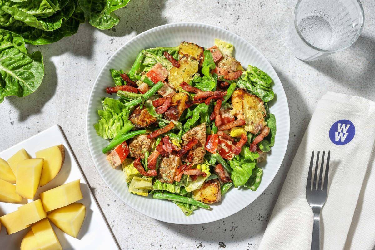 Creamy Pesto Dressed Bacon and Potato Salad