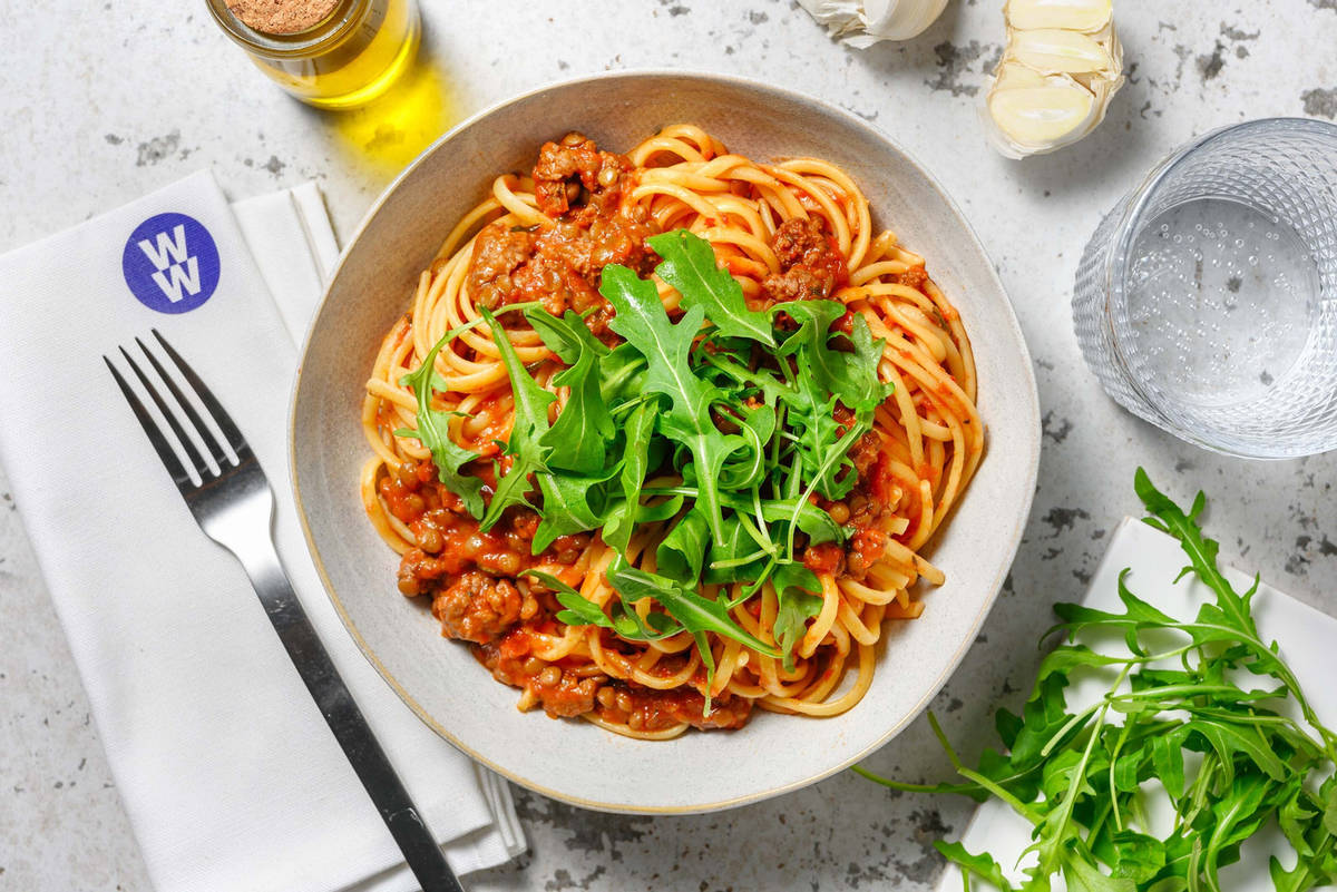 Beef and Lentil Linguine Bolognese 